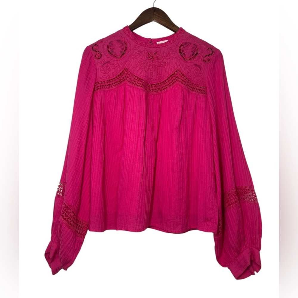 Anthropologie Pink Blouse with Lace Detail